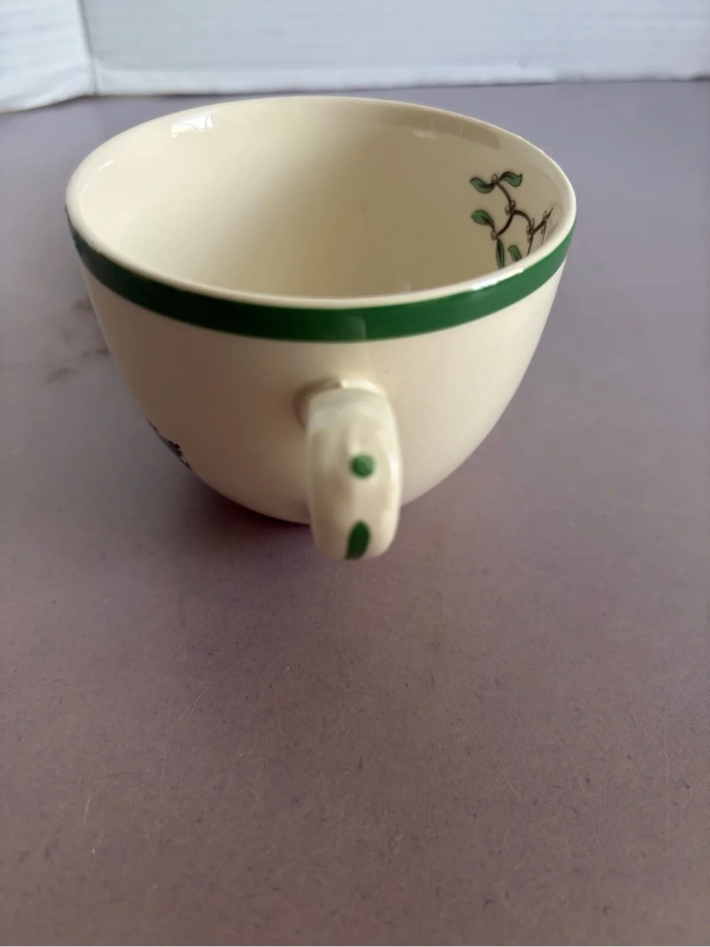 Spode Cream Teacup and Saucer with Green Holly and Red Berry Motif